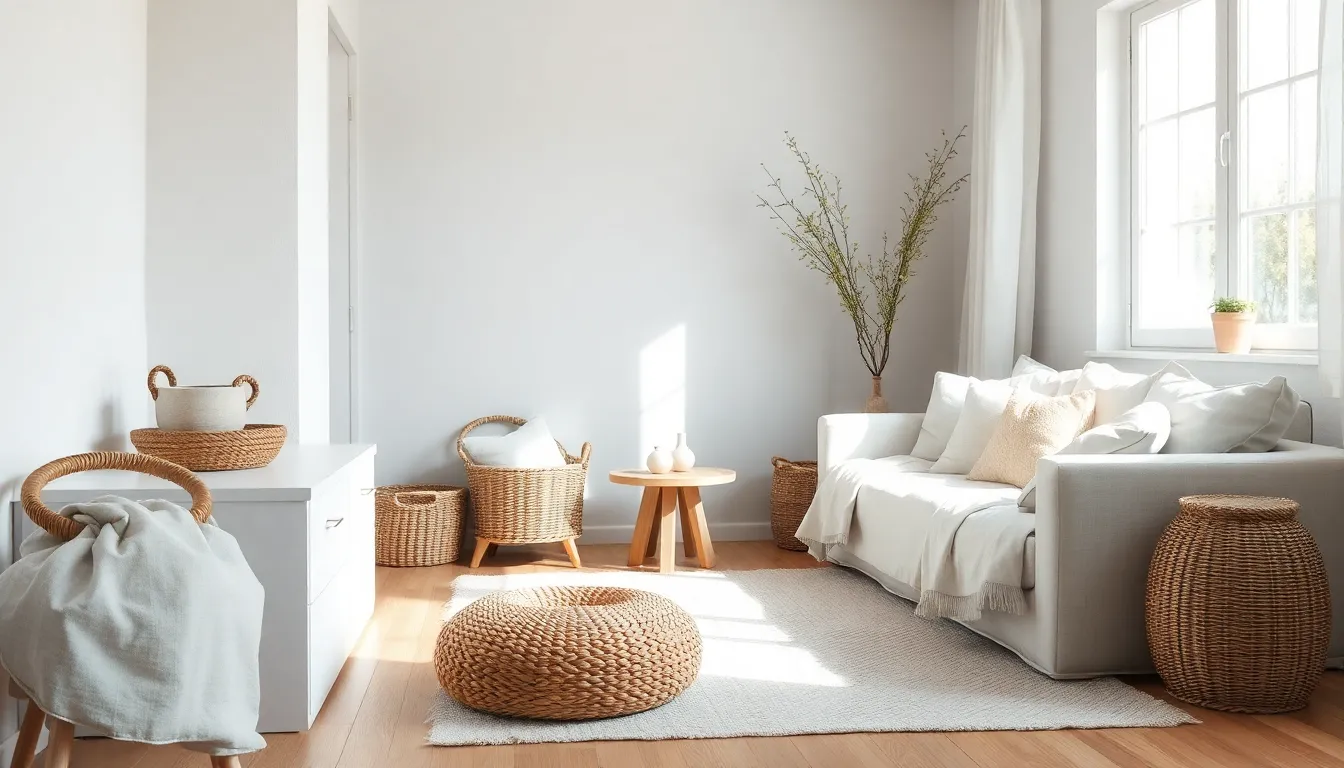 화이트 인테리어 공간에 놓인 깔끔한 가구와 식물